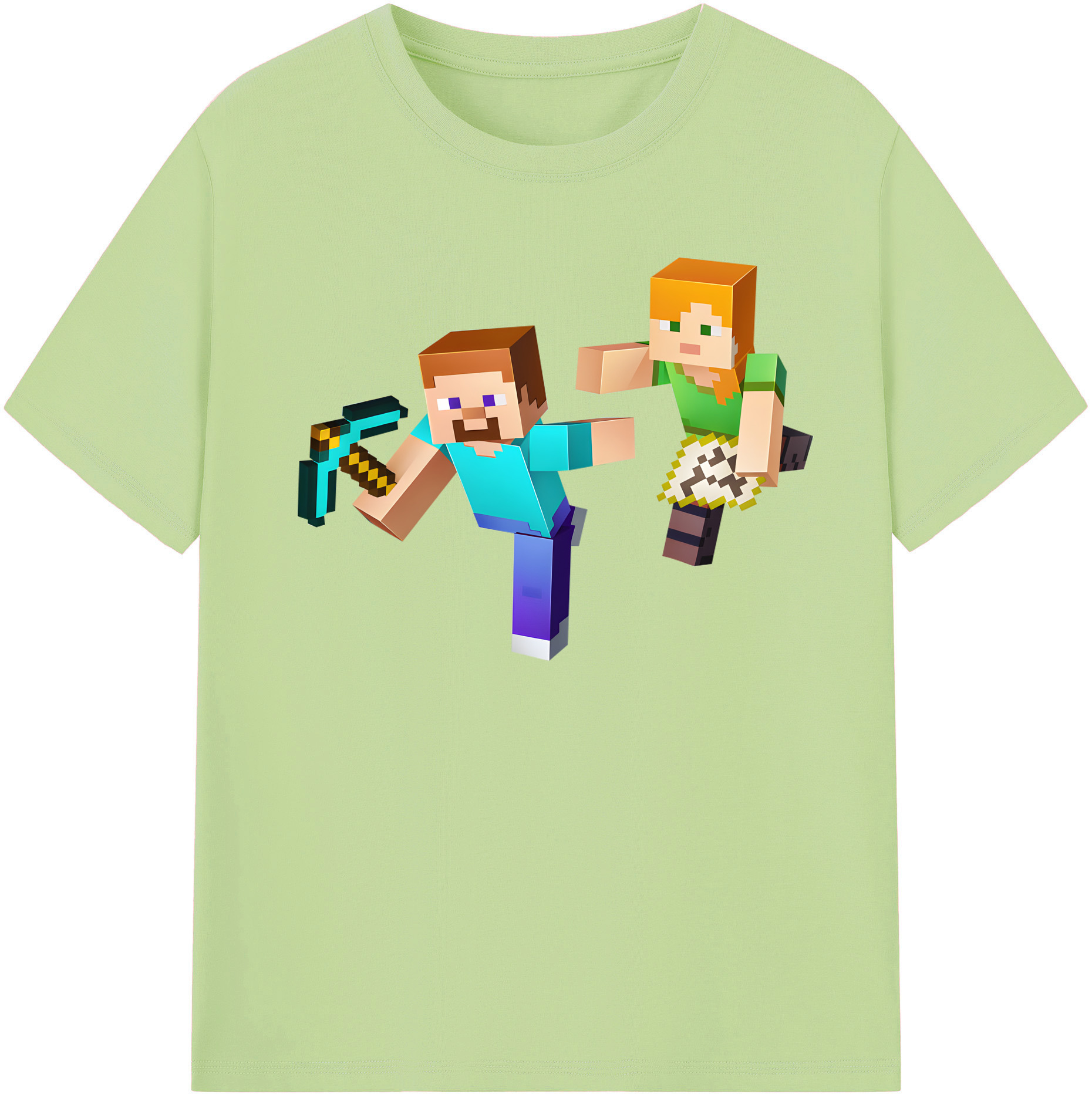 （画像用） マインクラフト ブロックの世界 Minecraft MC Block world 綿100％半袖Tシャツ（フロントプリント）